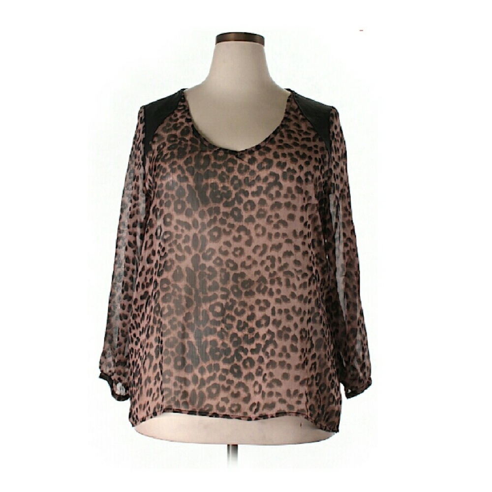 Zenobia Chiffon Animal Print & Faux Leather Blouse